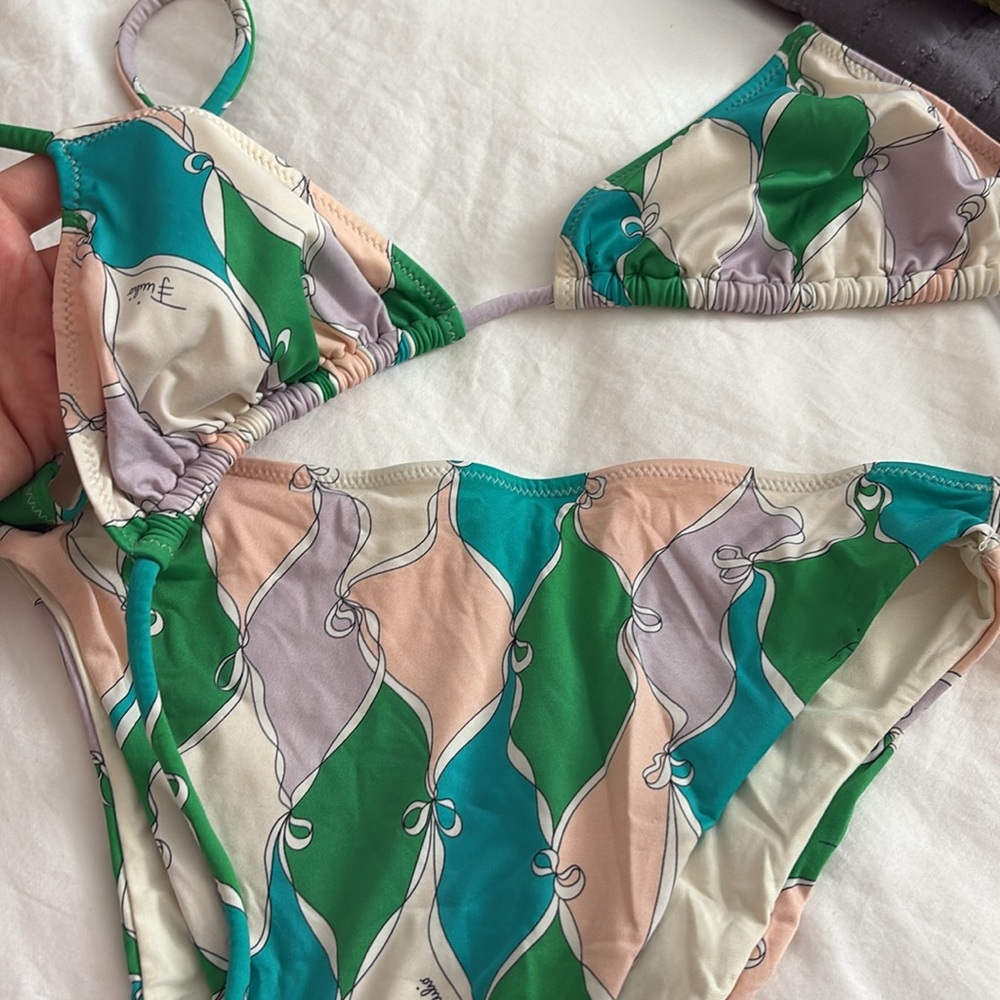 Emilio Pucci Green and Pink Wave Bikini